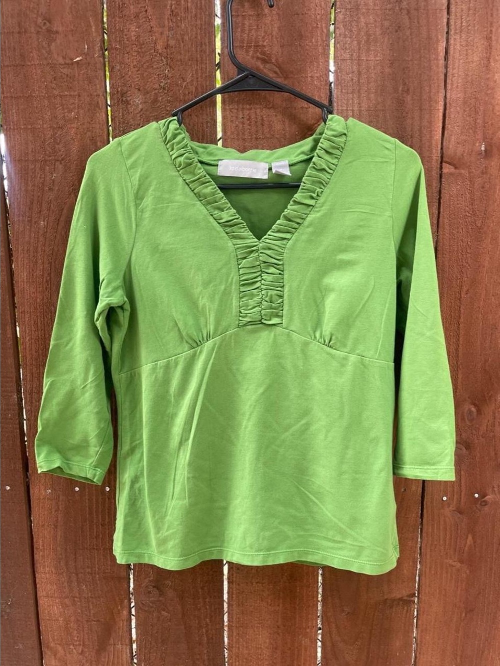 Y2k Liz Claiborne Milkmaid Babydoll 3/4 Sleeve Green Shirt Sz MP